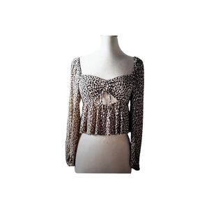 Urban Outfitters Leopard Print Boho Peasant Cutout Peplum Crop Top XS Stretch